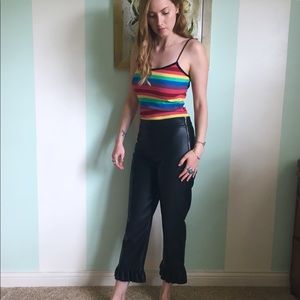 ZARA Women’s Black Vegan Leather Frilled Trouser S